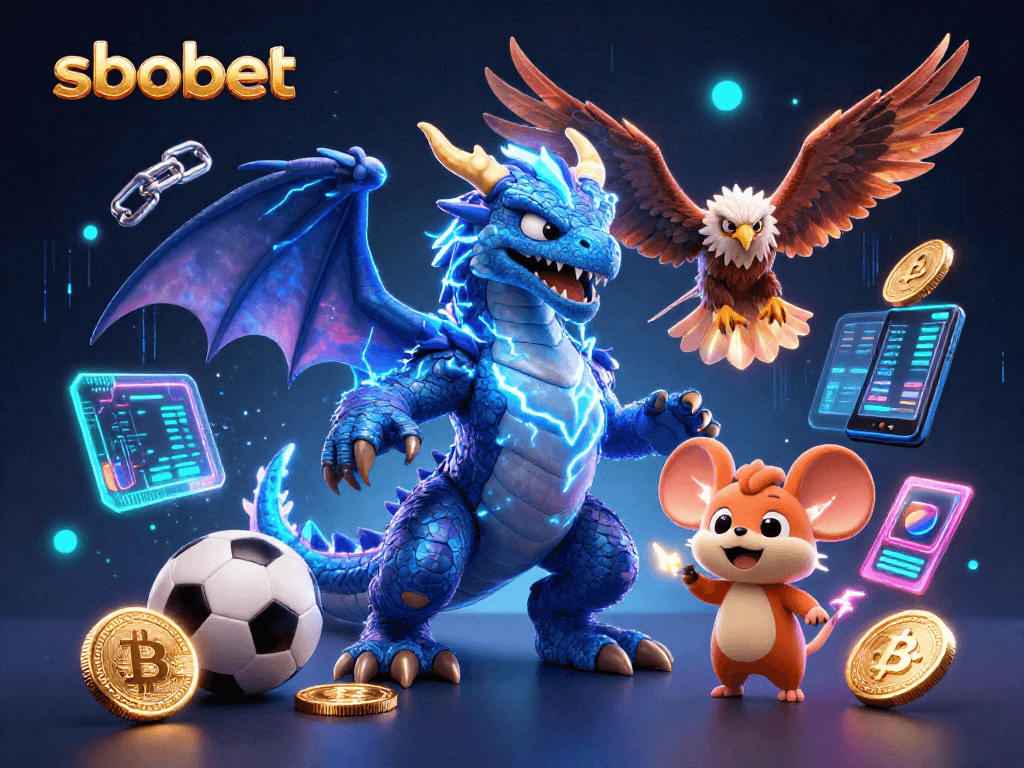 Engage with sbobet sports betting excitement featuring dynamic characters, betting elements, and vibrant energy.
