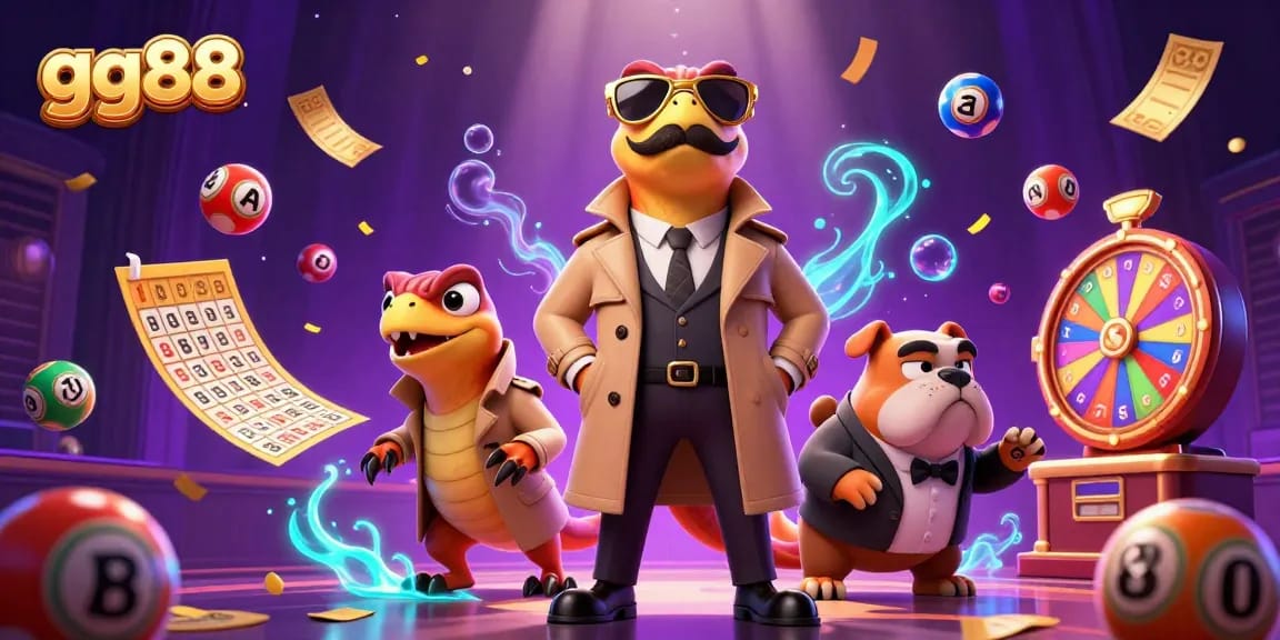 Experience the excitement of gg88 with colorful lottery elements and whimsical raptors at the casino.
