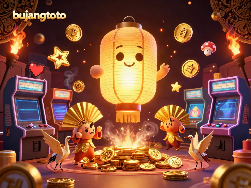 Experience thrilling gameplay on Bujangtoto with a vibrant casino illustration featuring exciting game elements and a rich atmosphere.