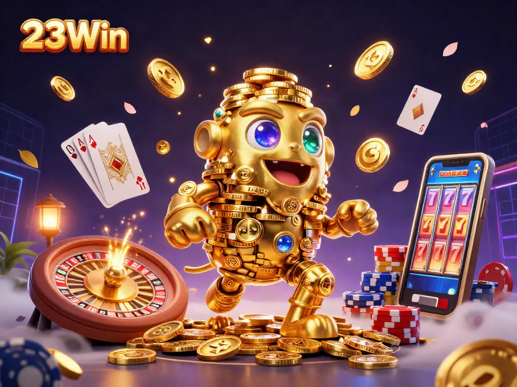 Experience 23Win's vibrant online casino with sparkling gems and golden coins!