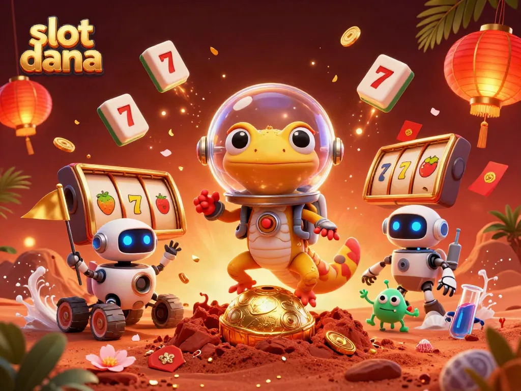 Spin the slot dana reels with a vibrant Martian casino scene featuring a gecko in a space suit.