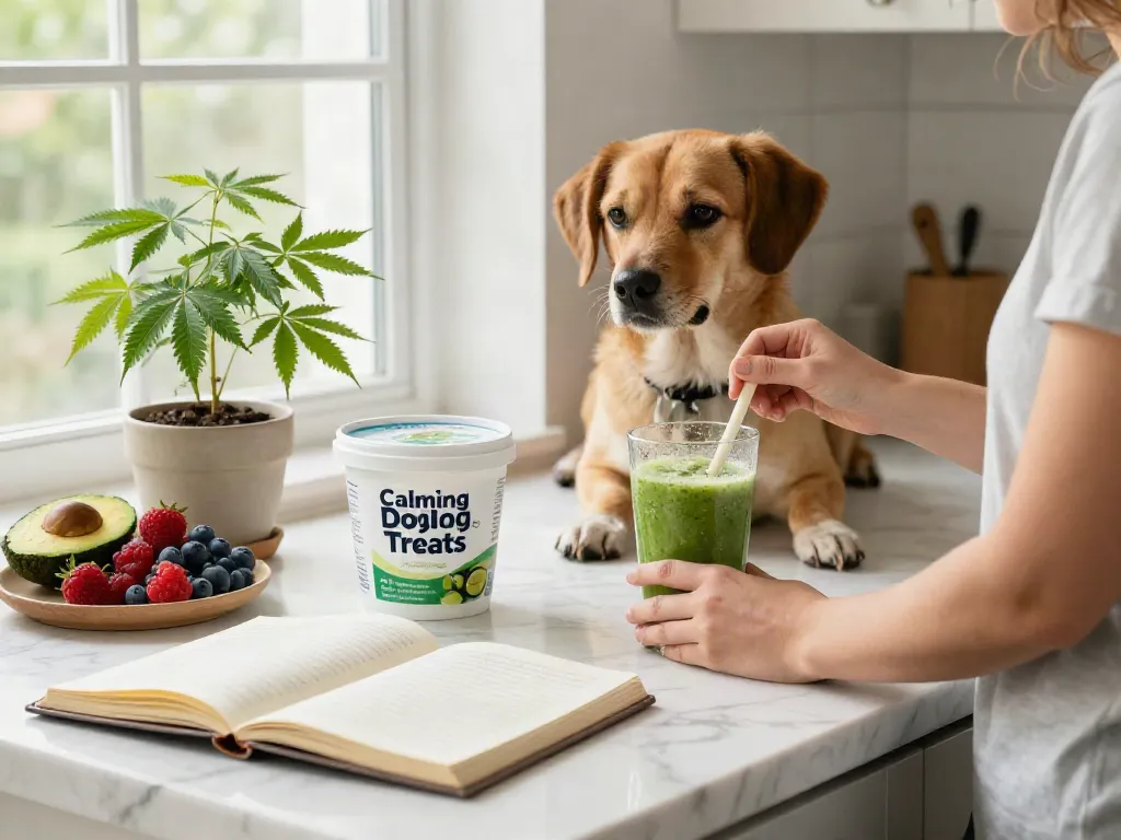 Calming Dog Treats displayed in a serene kitchen, emphasizing natural wellness and pet care.