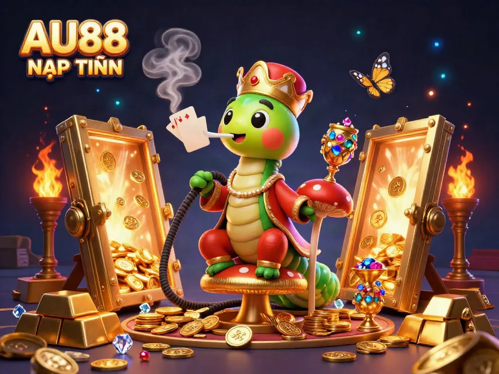 Experience the thrill of AU88 NẠP TIỀN in a dazzling 3D casino scene filled with treasures.