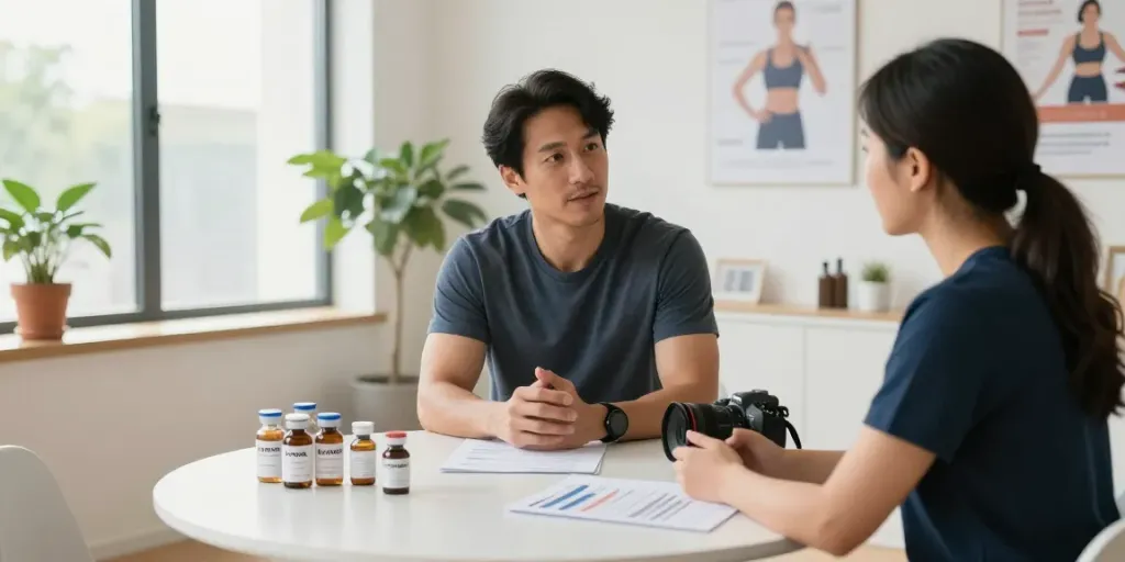 Engaging consultation for lipo c peptide for sale in a wellness studio.