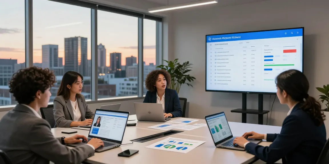 Efficient team discussing edmonton property management solutions in a modern urban office.