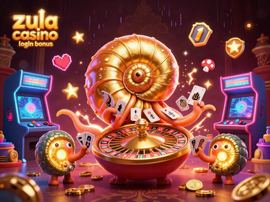 Zula Casino login bonus showcases a dynamic scene with a giant nautilus and gaming elements, highlighting daily rewards.