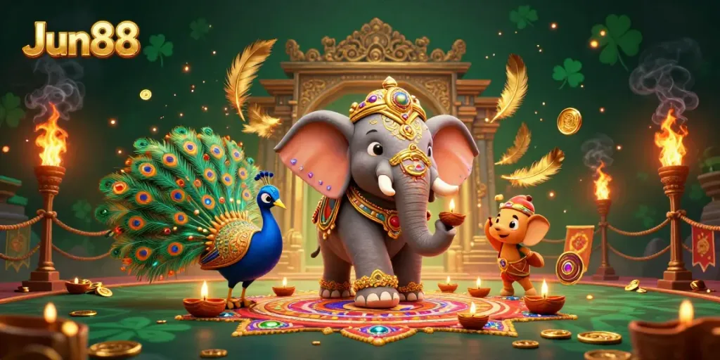 Experience thrilling gameplay with Jun88's exciting casino features highlighted in a vibrant 3D scene.