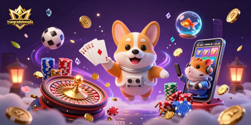 Experience trangcadobongda with vibrant sports betting action and lively casino elements in a colorful scene.