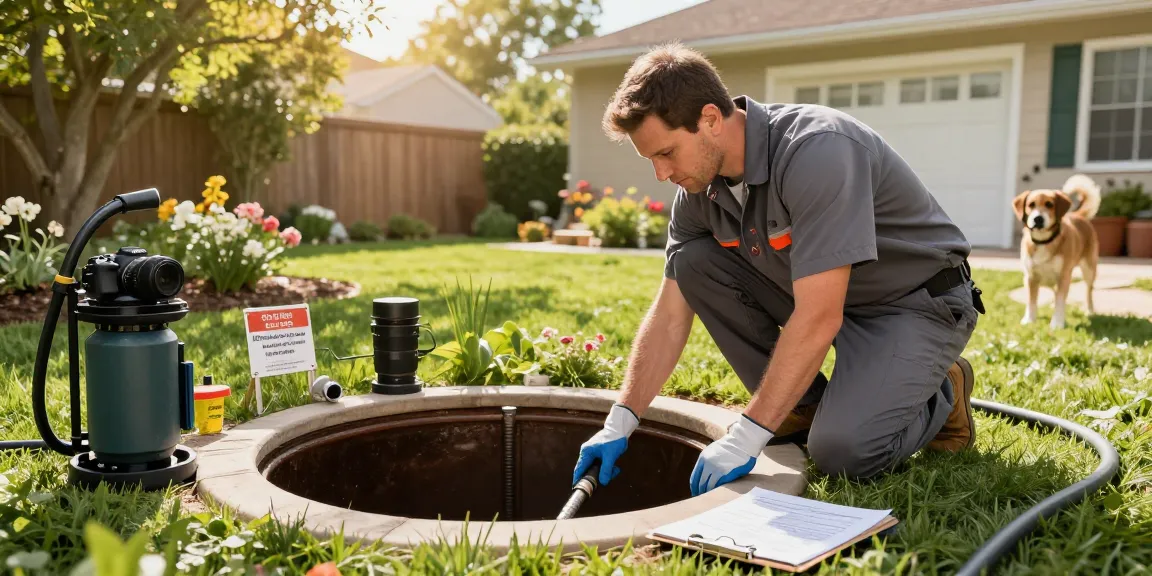 Septic tank service Inland Empire: technician inspecting tank in backyard.