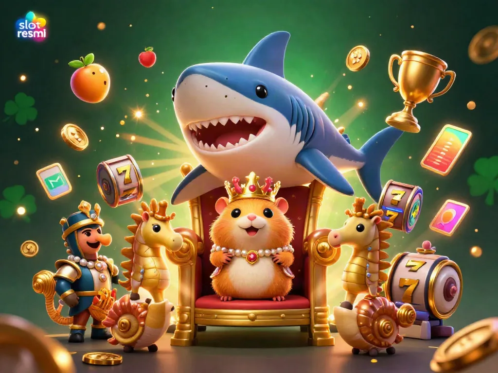 Experience the excitement of slot resmi through a vibrant, animated 3D casino scene with the hamster king and treasure.