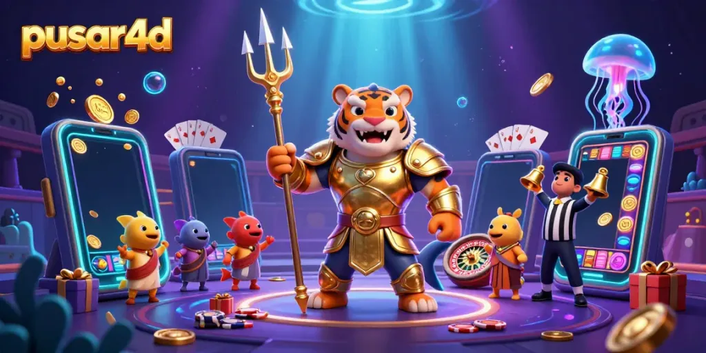 Experience the thrill of pusar4d's slot games with an underwater gladiatorial showdown featuring vibrant 3D elements.