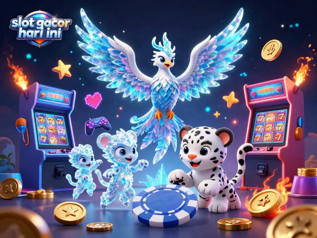 Engaging scene showcasing slot gacor hari ini with vibrant slot reels and playful characters in a dynamic casino illustration.