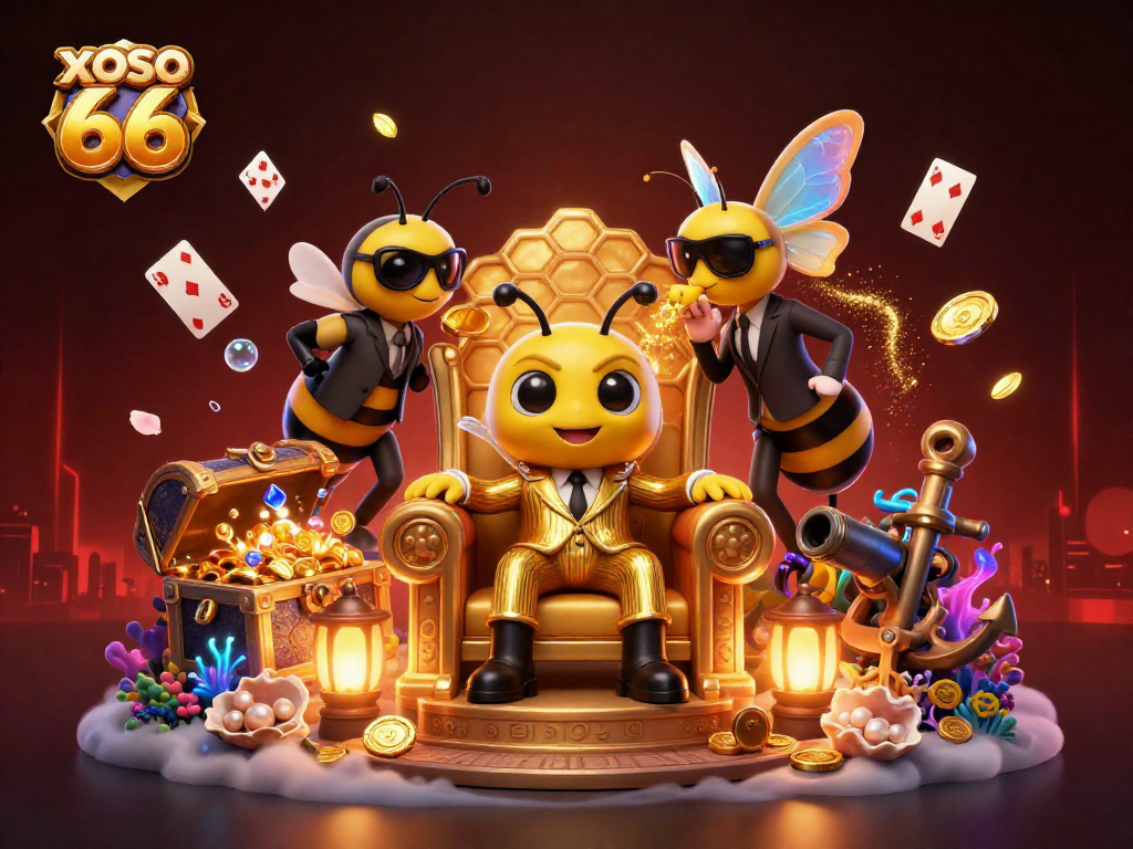 Experience thrilling xoso 66 action with a dazzling 3D illustration featuring approachable casino characters.