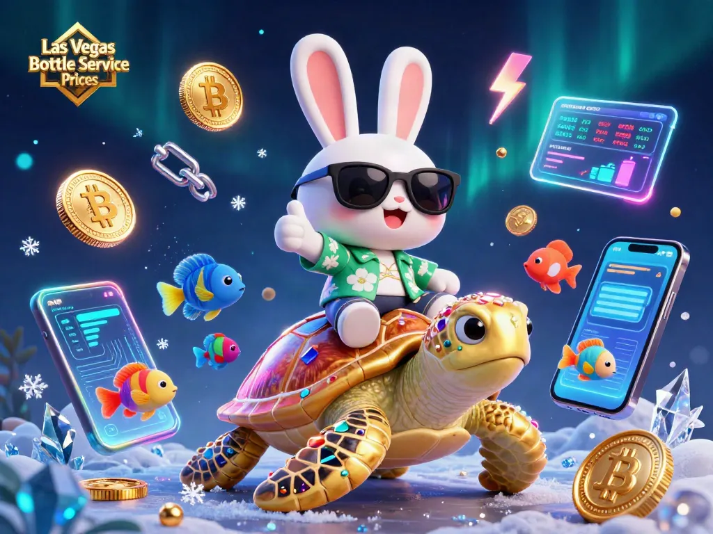 Experience the excitement of Las Vegas Bottle Service Prices with a festive scene featuring a lucky rabbit and golden sea turtle.