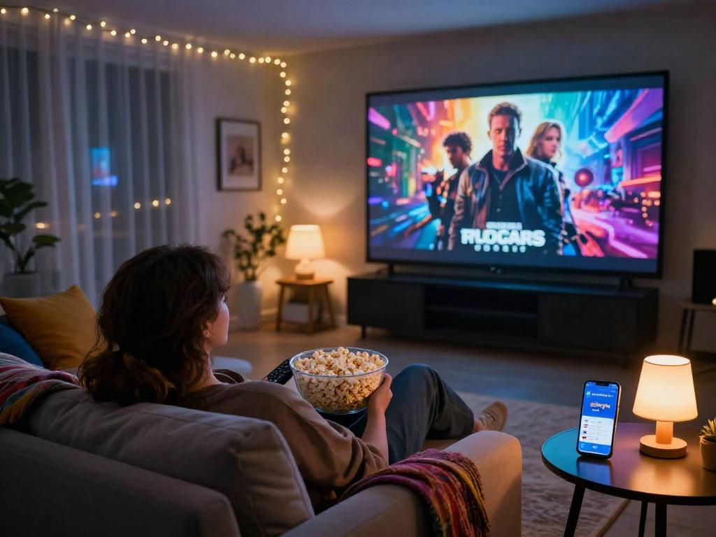 Enjoying a movie night at home with filmyzilla streaming on screen