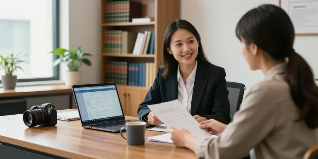 Find immigration attorney in a professional consultation setting with a lawyer and client.