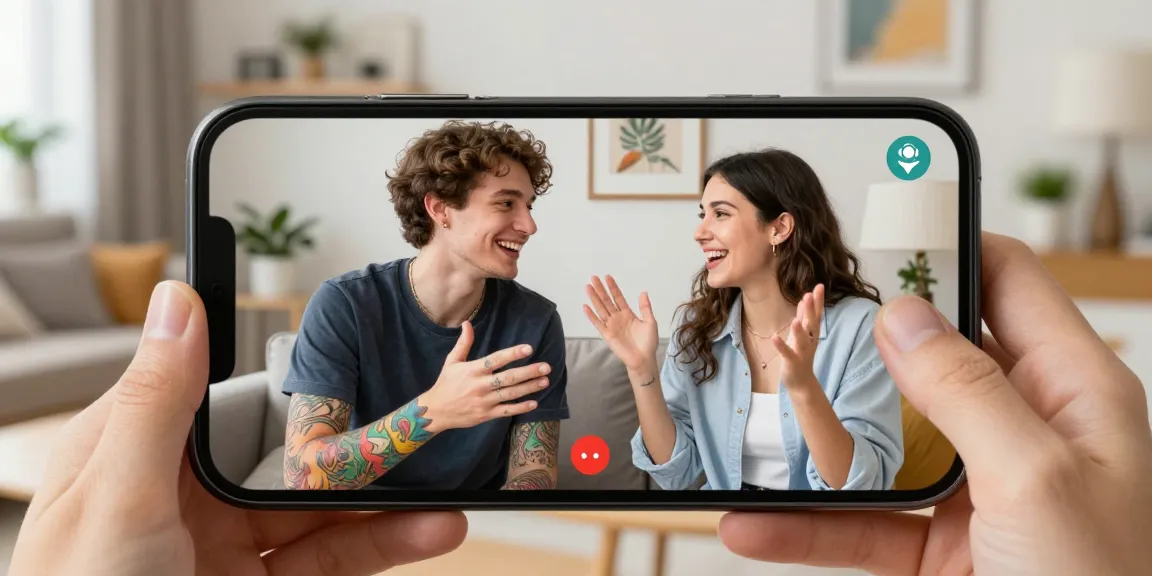 Engaging pink chat moment between two users sharing a lively video conversation.
