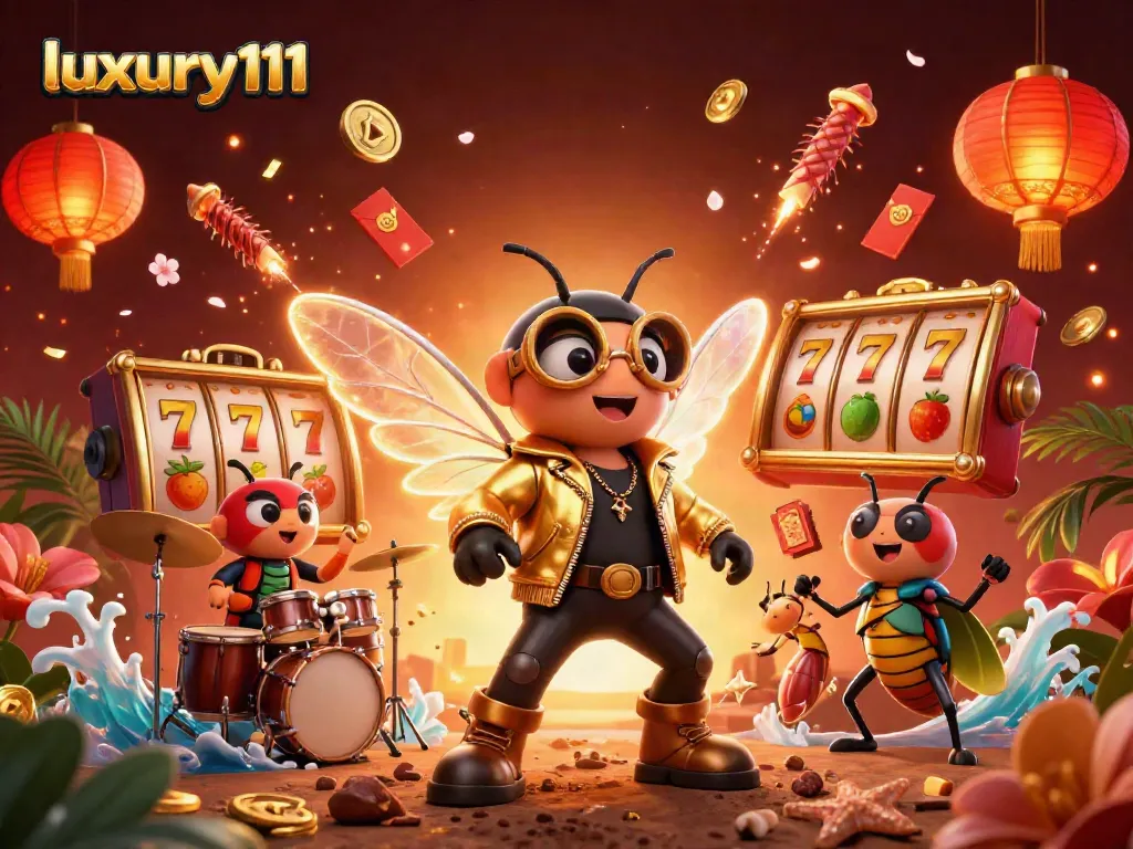Engage in thrilling slot game action with luxury111's vibrant casino illustration.
