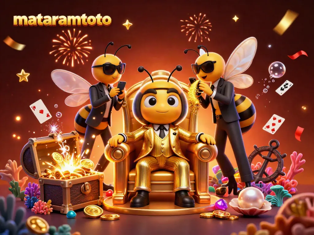 Engage with MATARAMTOTO in a vivid 3D cartoon illustration showcasing a vibrant casino scene filled with game elements.