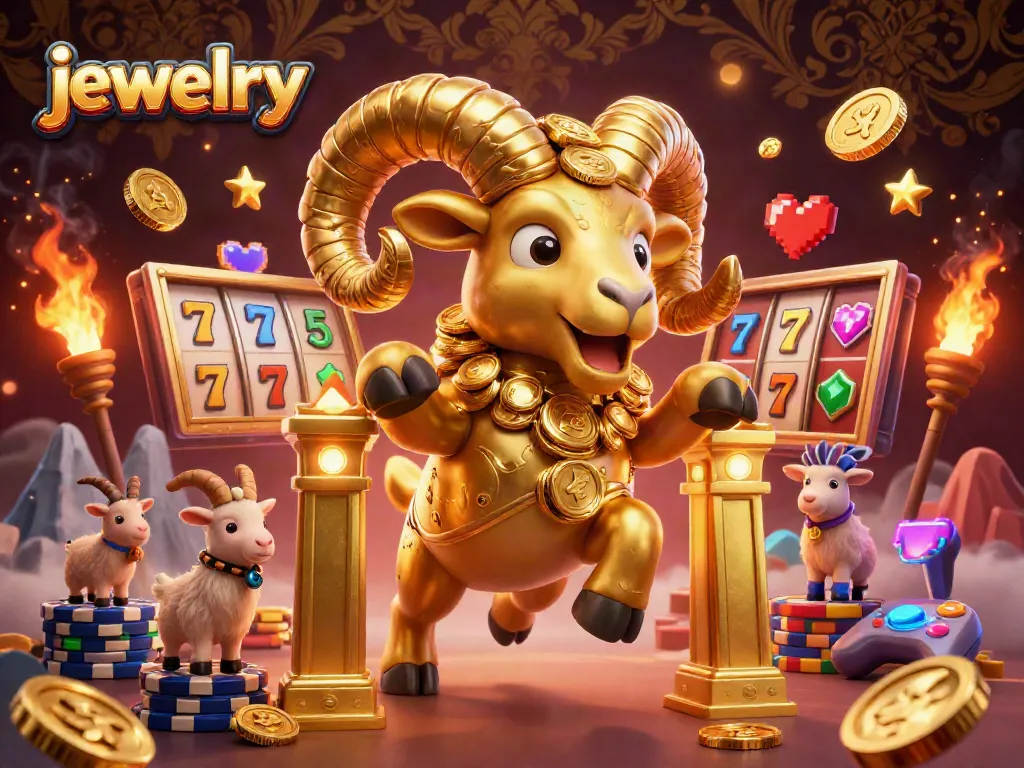 Engage in thrilling jewelry-themed gameplay with golden ram charging through slot elements.