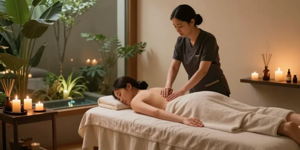 Relaxing spa setting showcasing a 남양주출장안마 session with calming elements for wellness