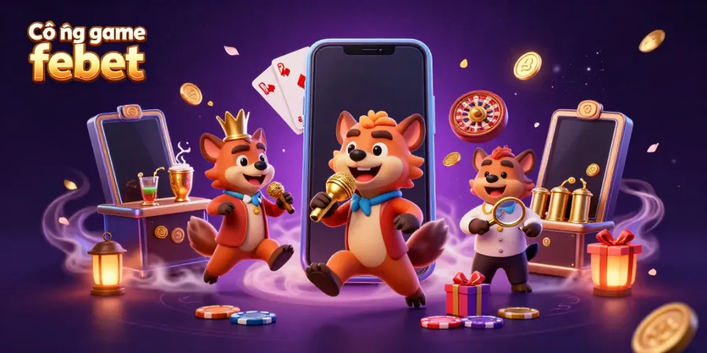 Experience the thrills at Cổng game febet in a vibrant casino scene featuring hyenas in action.