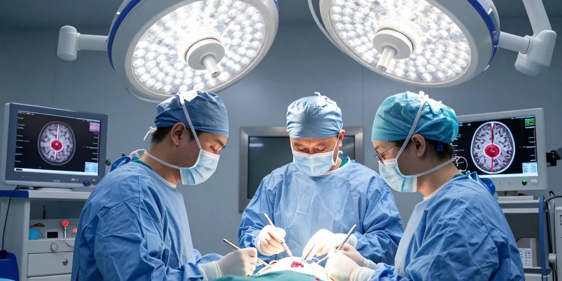 Brain tumor surgery scene showcasing advanced techniques and precise operations during beyin tümörü ameliyatı.