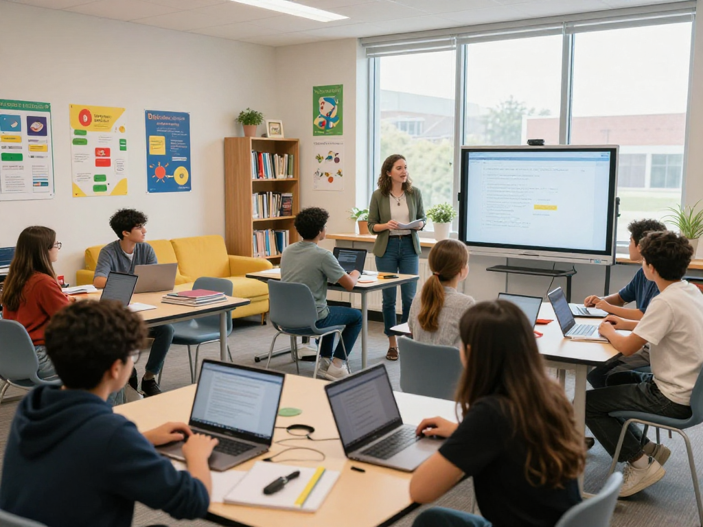 Students attending engaging tuition classes near me in a vibrant classroom.