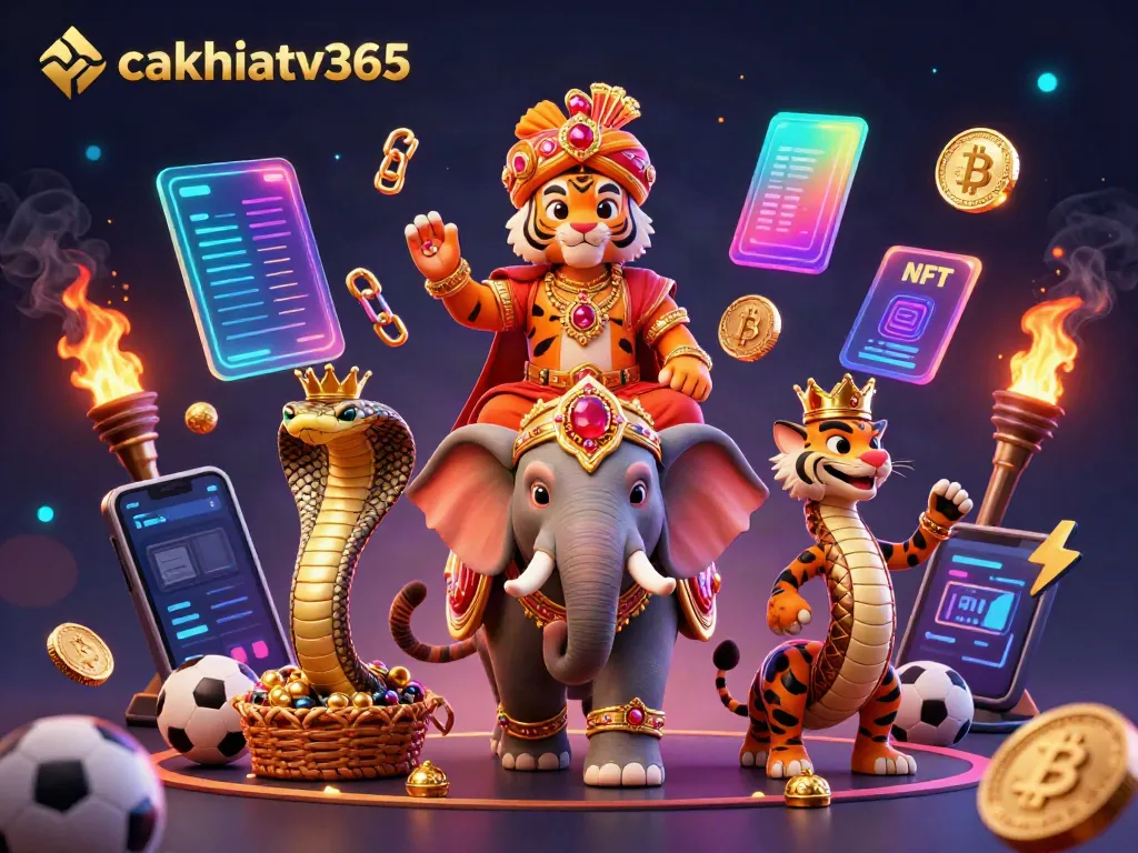 Bet on sports with cakhiatv365's exciting 3D illustration showcasing vibrant esports betting elements.