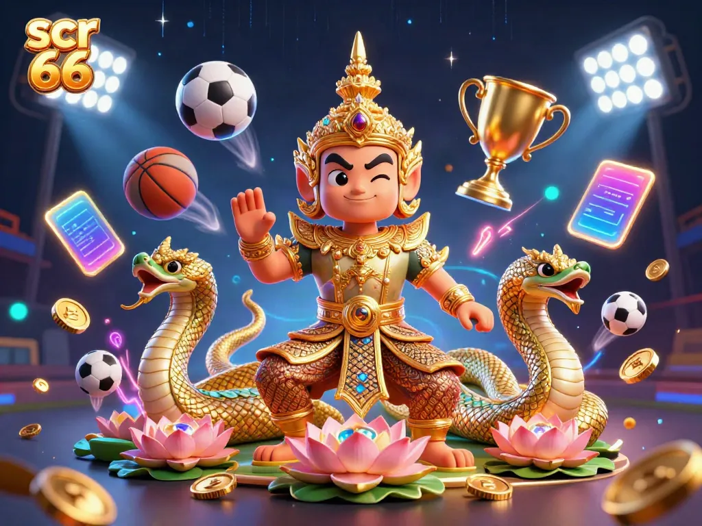 Experience the excitement of scr 66 with vibrant characters amidst dynamic sports elements and glowing visuals.