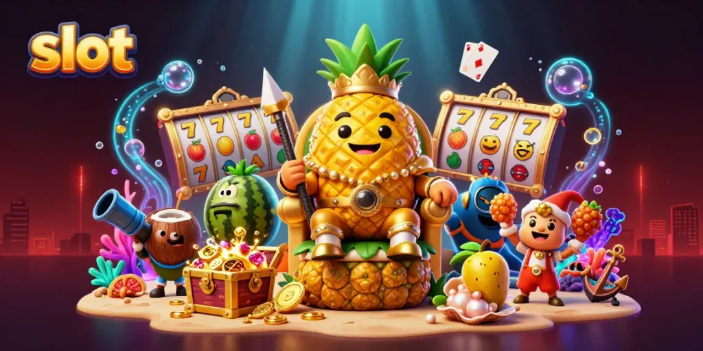 Menggoda pemain dengan berbagai simbol slot, pemenang dan karakter lucu di kasino pantai BETON88