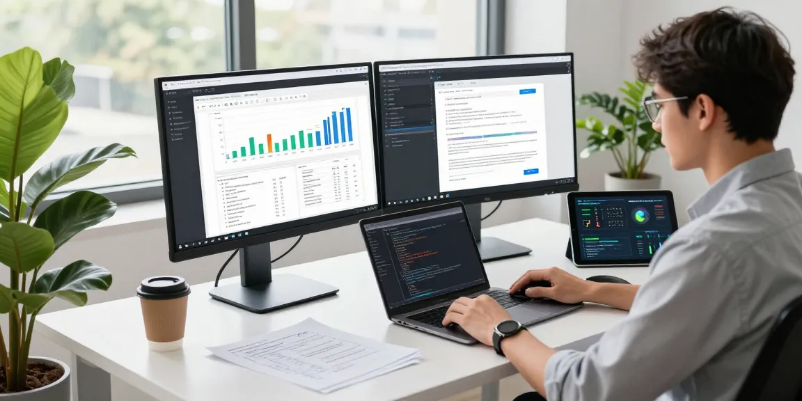 Data scientist analyzing document fraud detection software in a modern workspace.