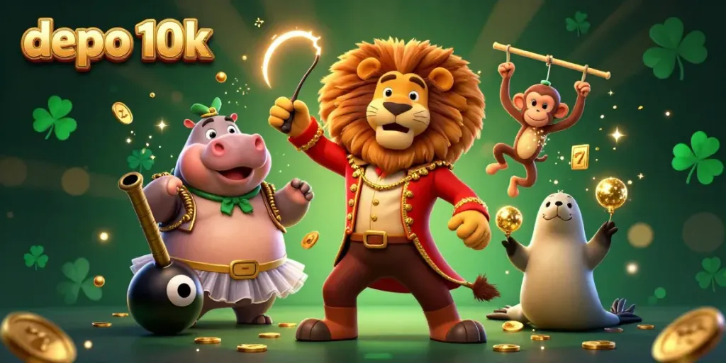 Maximize your gameplay with depo 10k in this lively casino illustration featuring dynamic slot elements.