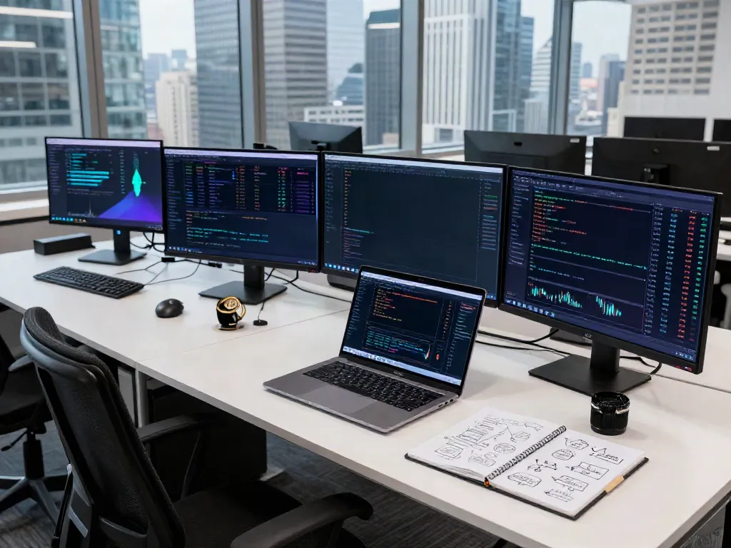 Real-time financial data API setup with cryptocurrency charts in a modern trading environment.