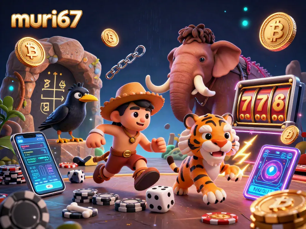 Experience thrilling gameplay at murai67's vibrant prehistoric casino with playful characters and dazzling gaming elements.