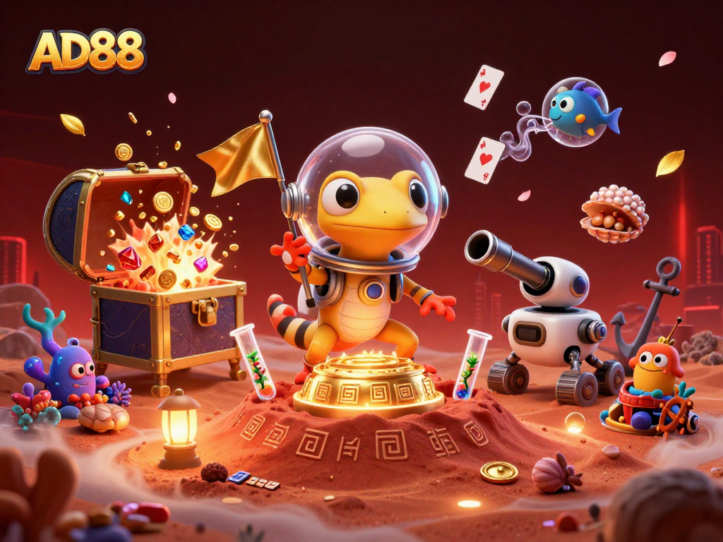 AD88 brings excitement as a Martian gecko uncovers a hidden casino, surrounded by treasures and thrill.