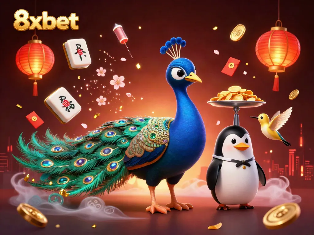 Immerse in 8xbet's online gaming world featuring vibrant characters and rich casino elements.