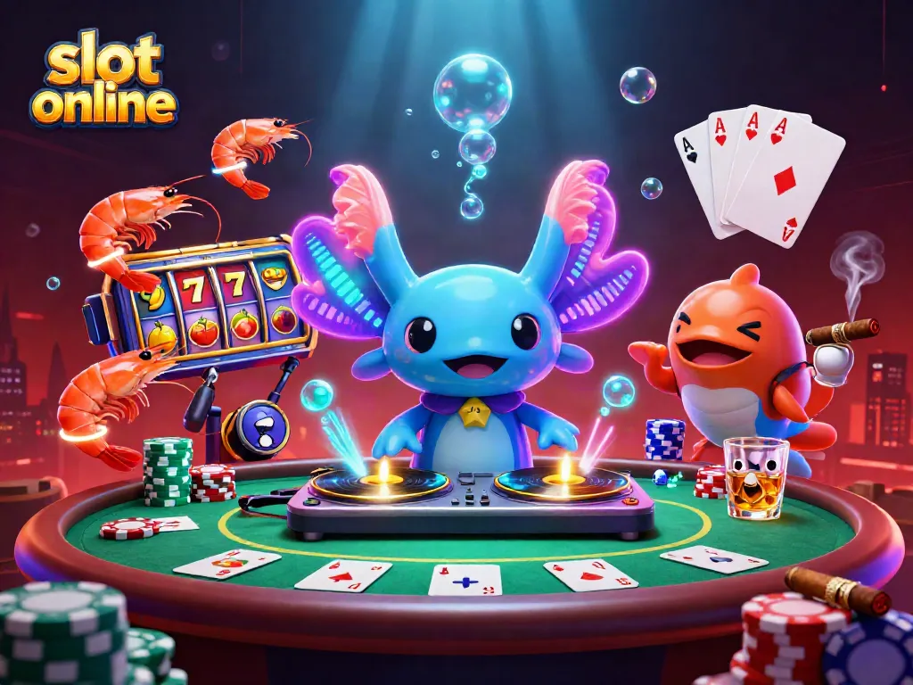 Play thrilling slot online games with vibrant characters and dynamic elements in an energetic casino scene.