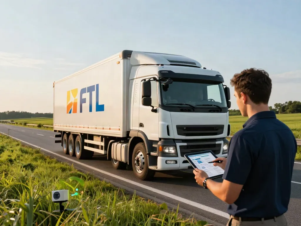 FTL Transport Deutschland mit modernen LKW und Logistikkoordinator bei der Arbeit.