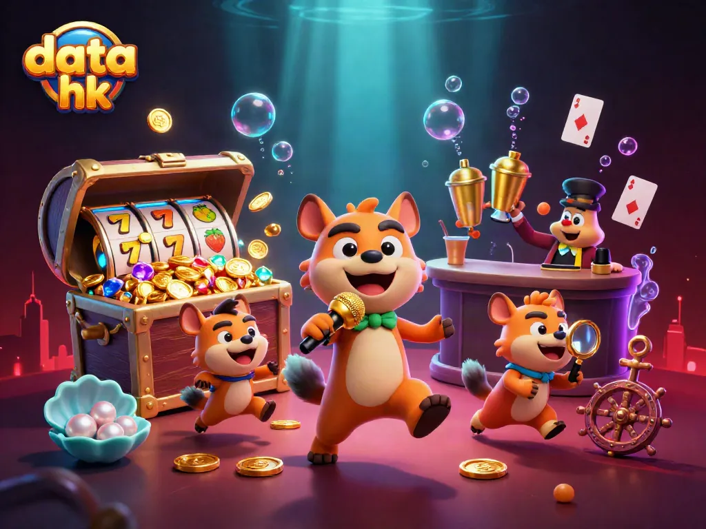 Pengeluaran data hk di kasino komedi yang dikelola hyena dengan atmosfer ceria dan berwarna-warni.