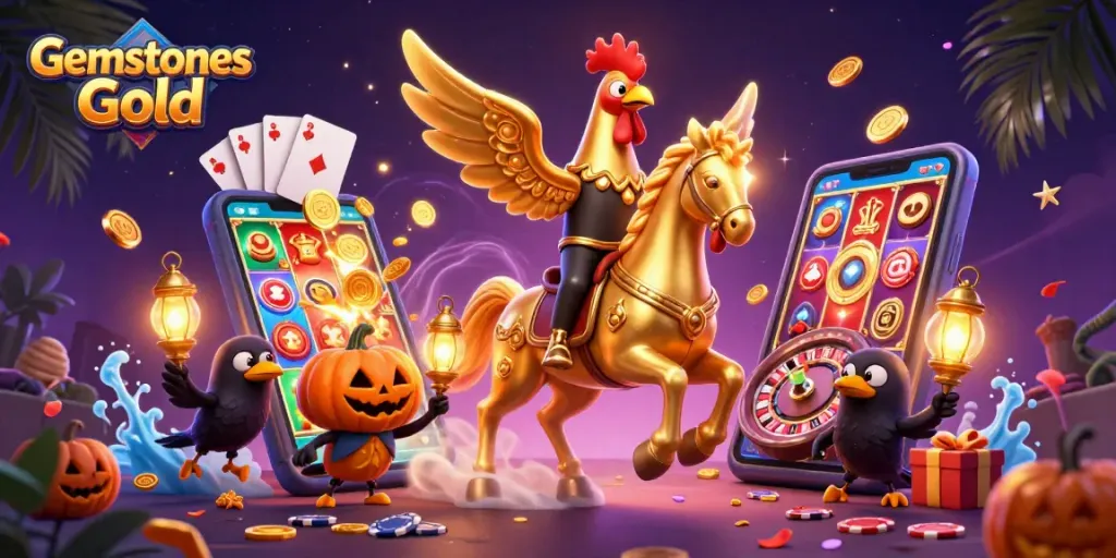 Spin slots with Gemstones Gold while enjoying vibrant 3D casino illustration full of energy and rewards.