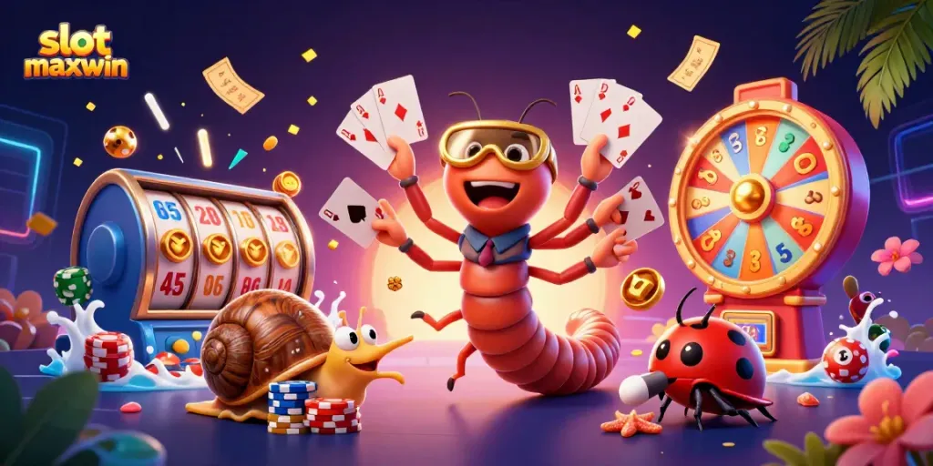 Experience thrilling wins with slot maxwin in this colorful casino scene featuring unique characters and elements.