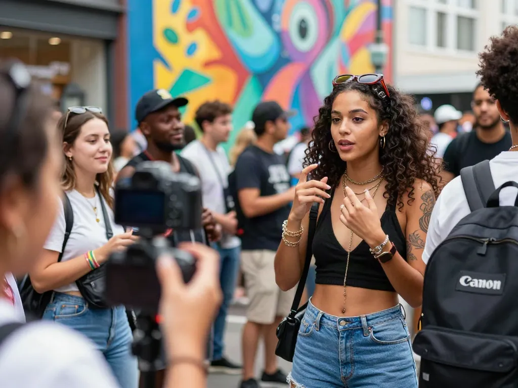Roma Army OnlyFans influencer engaging with crowd in vibrant urban setting