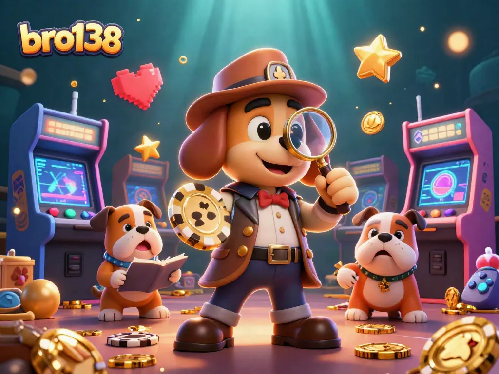 Engage with bro138's thrilling gaming experience featuring a detective and bulldog in an exciting casino scene.