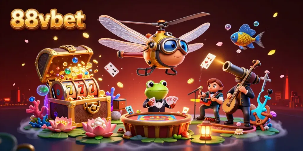 Engage in thrilling gameplay with 88vbet's fun-filled casino scene, rich in colors and dynamic action.