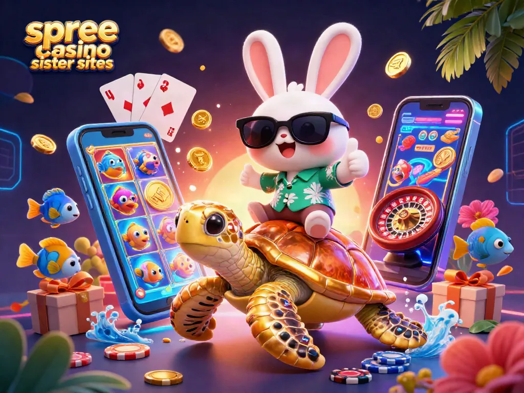 Spin and win big in the vibrant scene showcasing spree casino sister sites with fun, colorful elements.
