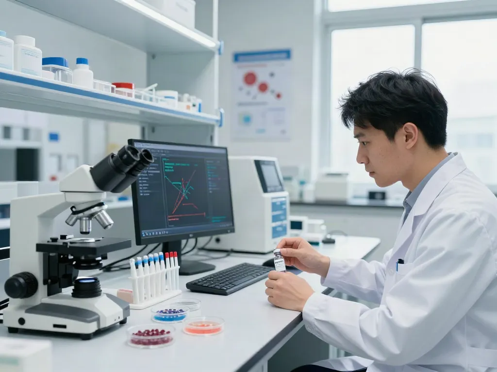 Cerebrolysin injection vials being analyzed by a healthcare professional in a modern research lab.