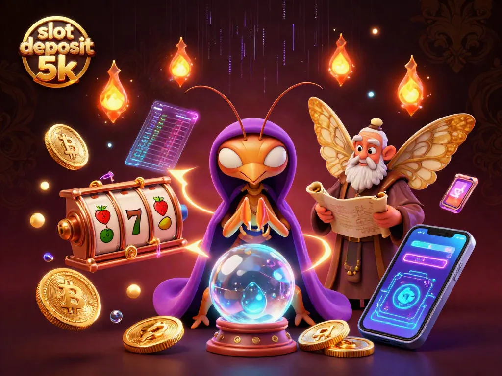 Engage with slot deposit 5k action through a mystical scene with slot reels and characters.