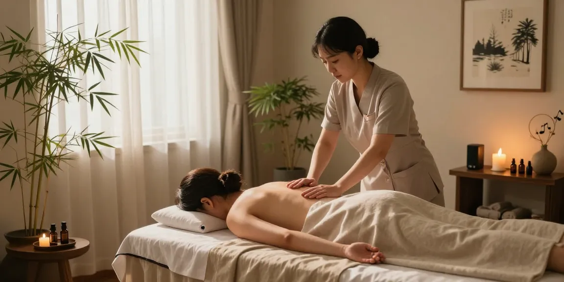 Relaxing 강동구출장안마 spa scene with therapist providing a massage treatment in a serene setting.