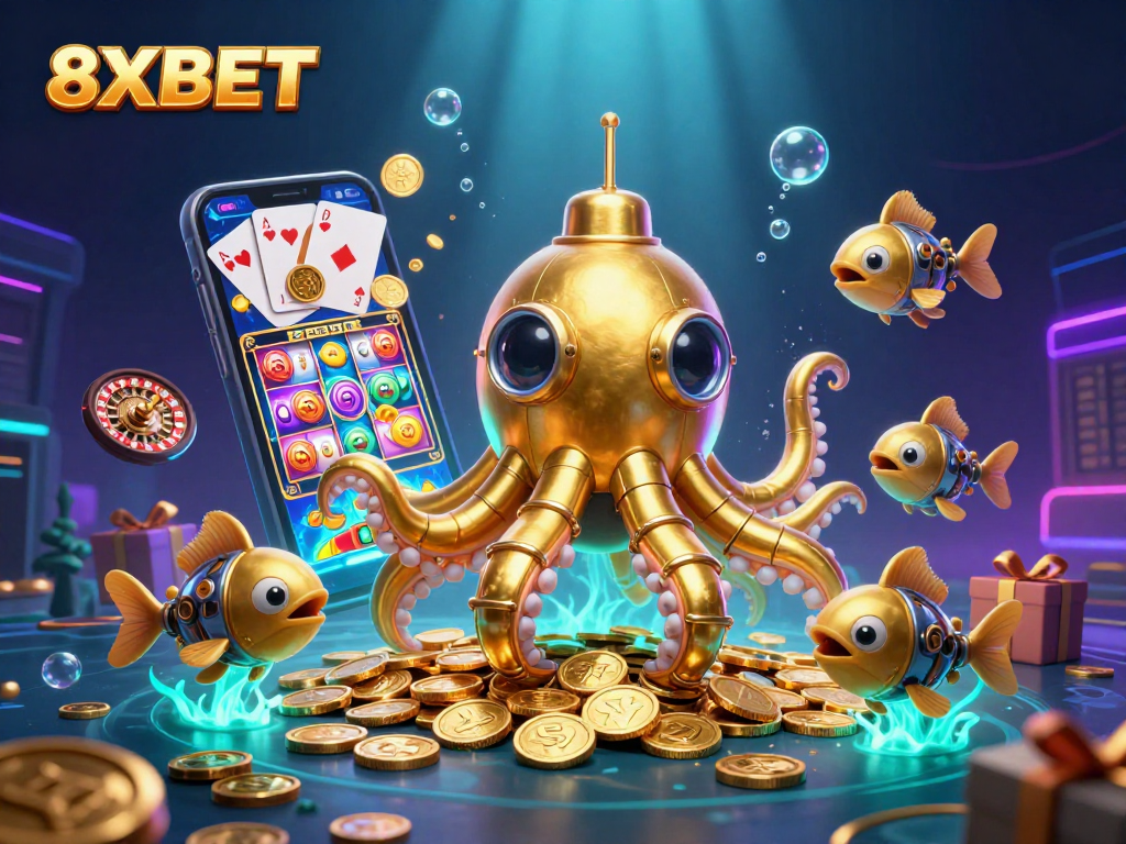 Experience thrilling gaming action at 8XBET with dynamic characters and vibrant casino elements.